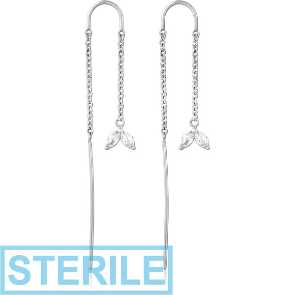 STERILE SURGICAL STEEL CHAIN JEWELLED EARRINGS PAIR
