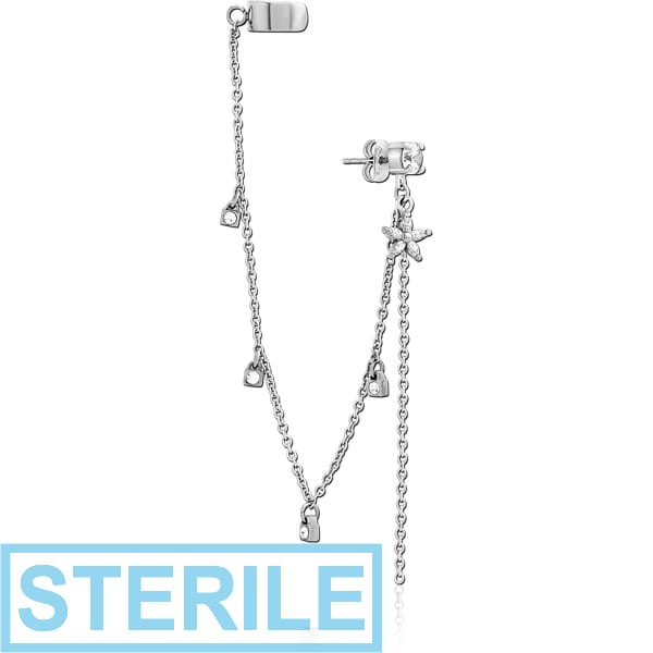 STERILE SURGICAL STEEL JEWELLED EAR CUFF - FLOWER AND LOCK