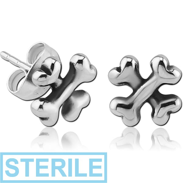 STERILE SURGICAL STEEL EAR STUDS PAIR - BONES