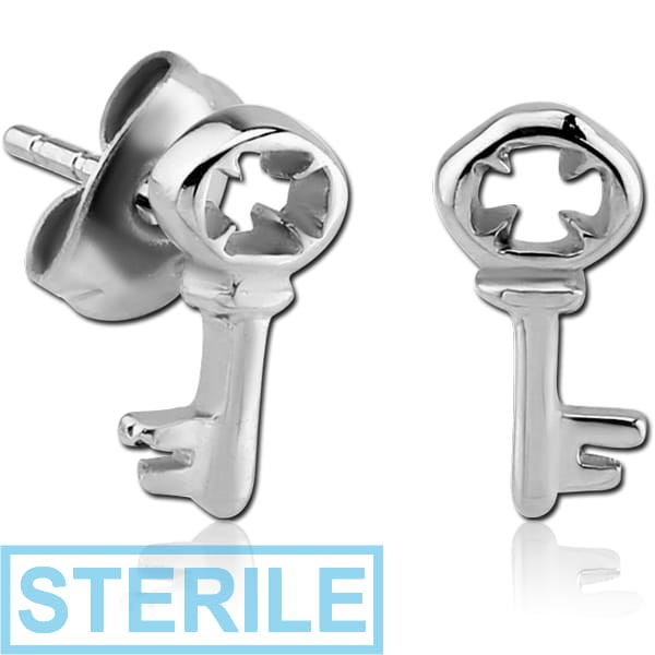 STERILE SURGICAL STEEL EAR STUDS PAIR - KEY