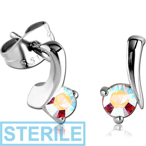 STERILE SURGICAL STEEL JEWELLED EAR STUDS PAIR - DELICATE