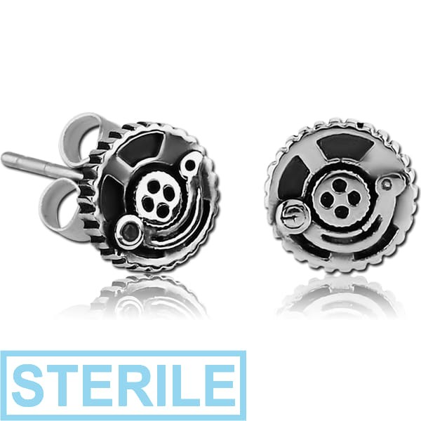 STERILE SURGICAL STEEL EAR STUDS PAIR - STEAMPUNK