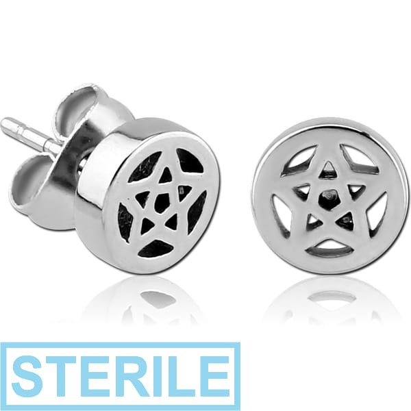 STERILE SURGICAL STEEL EAR STUDS PAIR - STAR IN CIRCLE