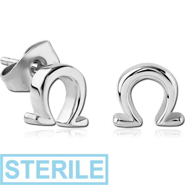 STERILE SURGICAL STEEL EAR STUDS PAIR - OMEGA