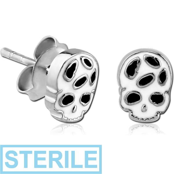 STERILE SURGICAL STEEL SKULL EAR STUDS PAIR