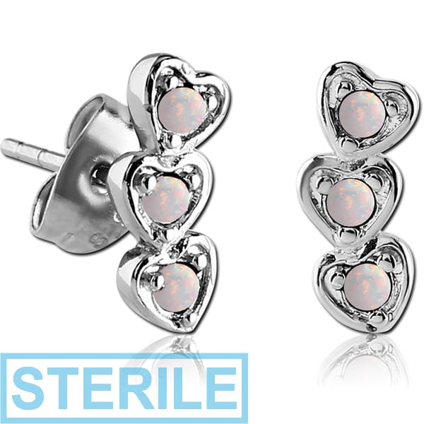 STERILE SURGICAL STEEL SYNTHETIC OPAL EAR STUDS PAIR