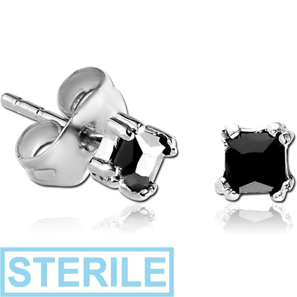 STERILE SURGICAL STEEL JEWELLED EAR STUDS PAIR