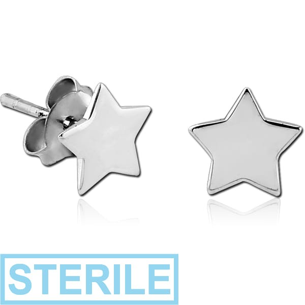 STERILE SURGICAL STEEL EAR STUDS PAIR - STAR FLAT