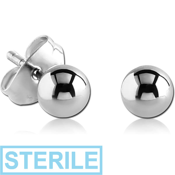 STERILE SURGICAL STEEL EAR STUDS PAIR - BALL 5MM