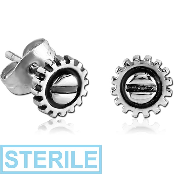 STERILE SURGICAL STEEL EAR STUDS PAIR - BOLT HEAD