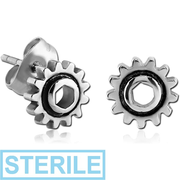 STERILE SURGICAL STEEL EAR STUDS PAIR - NUT