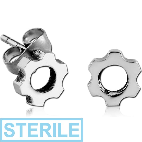 STERILE SURGICAL STEEL EAR STUDS PAIR - NUT