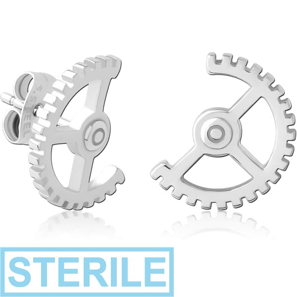STERILE SURGICAL STEEL EAR STUDS PAIR - OPEN WHEEL