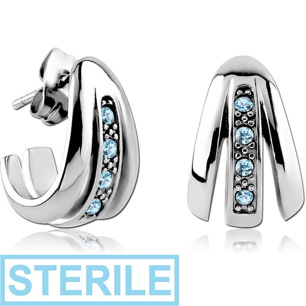 STERILE SURGICAL STEEL JEWELLED EAR STUDS PAIR - BUTTERFLY