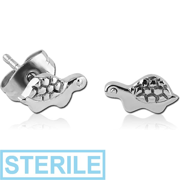 STERILE SURGICAL STEEL EAR STUDS PAIR - TURTLE