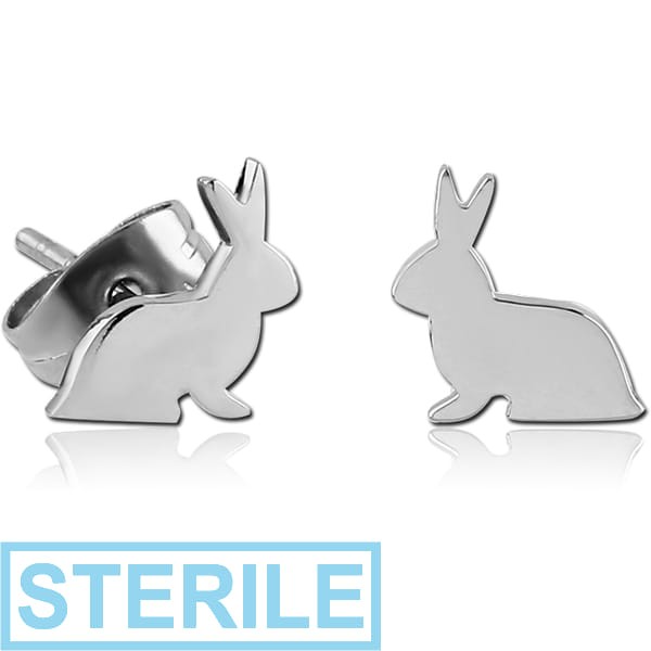 STERILE SURGICAL STEEL EAR STUDS PAIR - RABBIT
