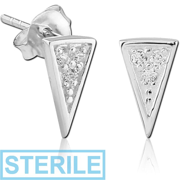 STERILE SURGICAL STEEL JEWELLED EAR STUDS PAIR - TRIANGLE