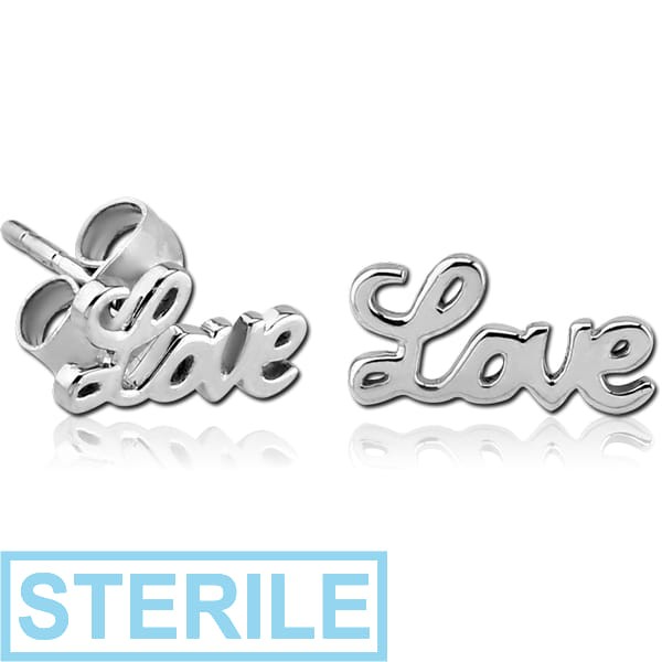 STERILE SURGICAL STEEL EAR STUDS PAIR - LOVE