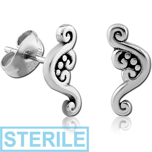 STERILE SURGICAL STEEL EAR STUDS PAIR - FILIGREE
