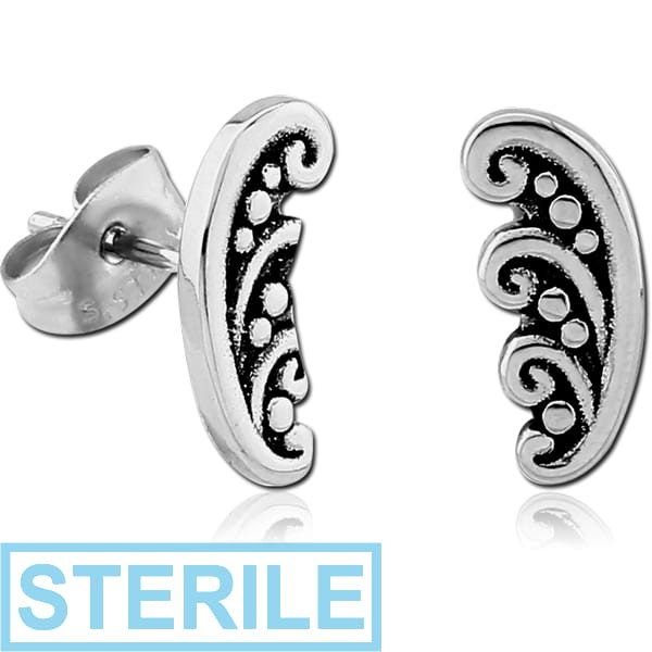 STERILE SURGICAL STEEL EAR STUDS PAIR - FILIGREE