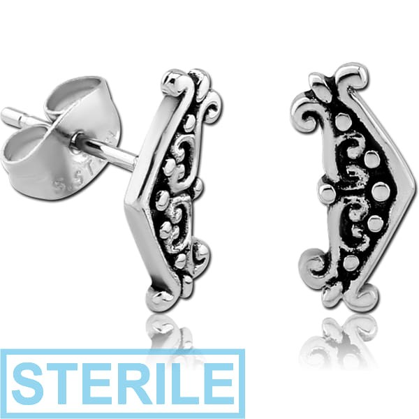 STERILE SURGICAL STEEL EAR STUDS PAIR - FILIGREE