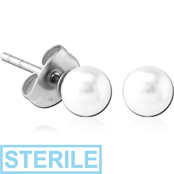 STERILE SURGICAL STEEL EAR STUDS PAIR SYNTHETIC PEARL