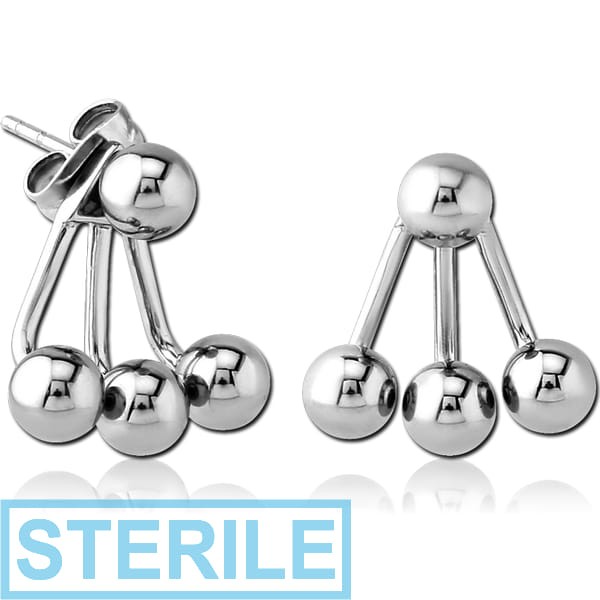 STERILE SURGICAL STEEL BACK EARRINGS WITH STUD PAIR - BALL