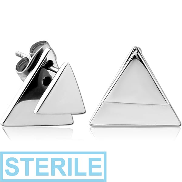 STERILE SURGICAL STEEL BACK EARRINGS WITH STUD PAIR - TRIANGLE
