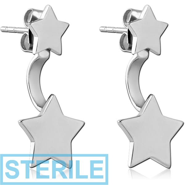 STERILE SURGICAL STEEL BACK EARRINGS WITH STUD PAIR - STARS
