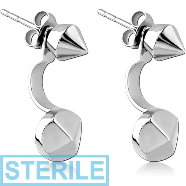 STERILE SURGICAL STEEL BACK EARRINGS WITH STUD PAIR - SPIKE