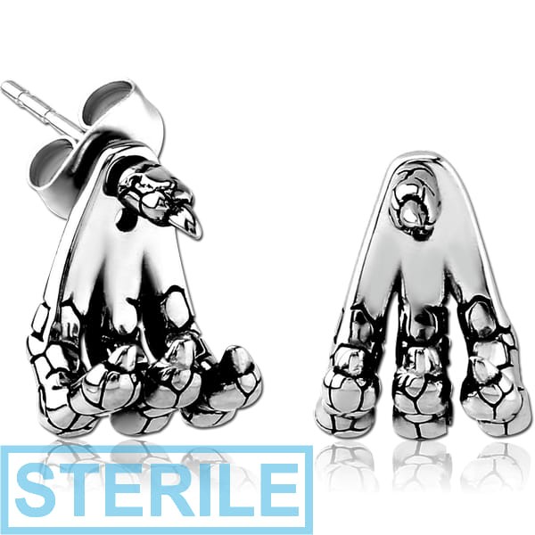 STERILE SURGICAL STEEL BACK EARRINGS WITH STUD PAIR - CLAW