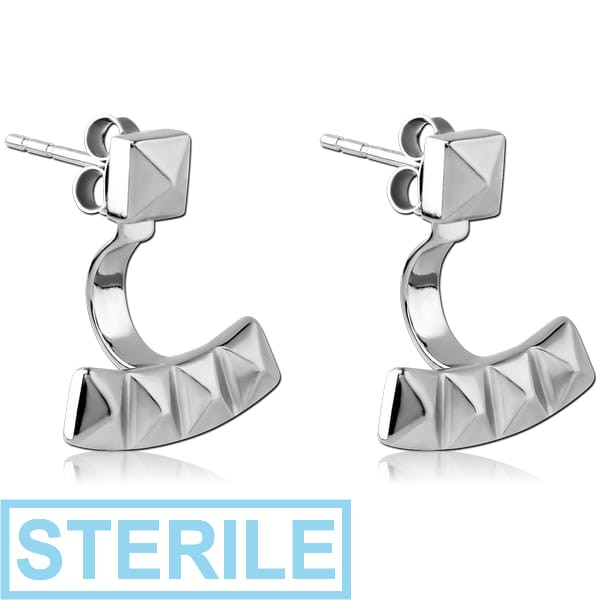 STERILE SURGICAL STEEL BACK EARRINGS WITH STUD PAIR - PYRAMID