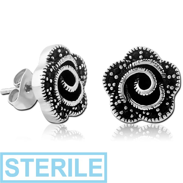 STERILE SURGICAL STEEL JEWELLED EAR STUDS - FLOWER