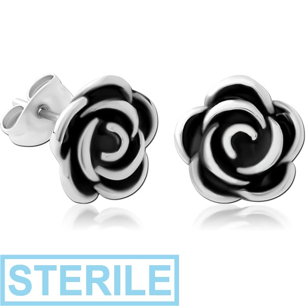 STERILE SURGICAL STEEL EAR STUDS PAIR - ROSE