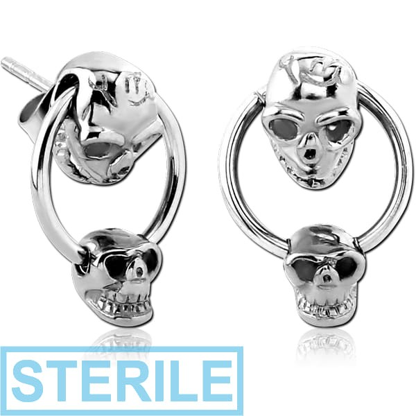 STERILE SURGICAL STEEL EAR STUDS PAIR - SKULL