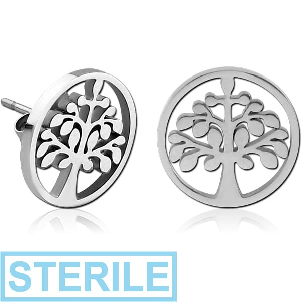 STERILE SURGICAL STEEL EAR STUDS PAIR - TREE