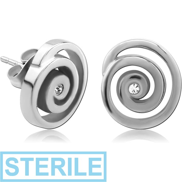 STERILE SURGICAL STEEL JEWELLED EAR STUDS PAIR - SPIRAL