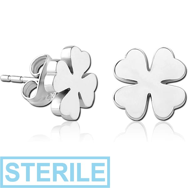 STERILE SURGICAL STEEL EAR STUDS PAIR - SHAMROCK