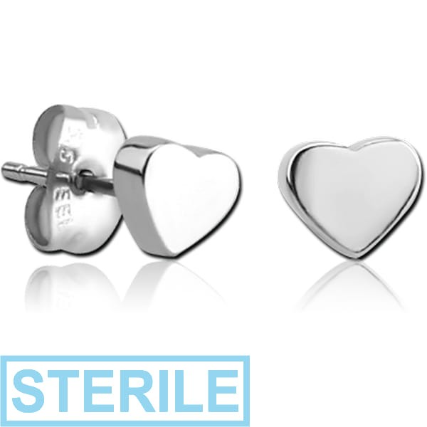 STERILE SURGICAL STEEL EAR STUDS PAIR - HEART