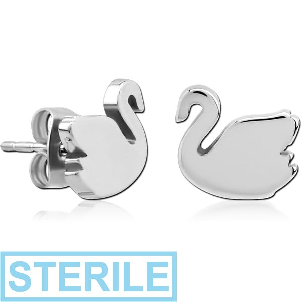 STERILE SURGICAL STEEL EAR STUDS PAIR - SWAN