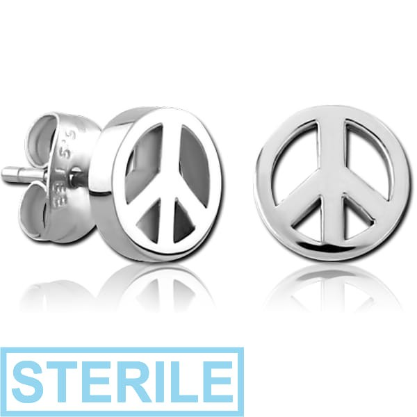 STERILE SURGICAL STEEL EAR STUDS - PEACE SIGN