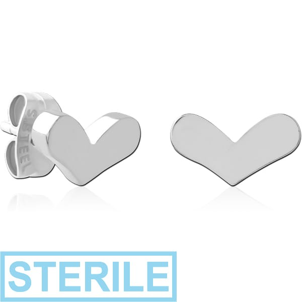 STERILE SURGICAL STEEL EAR STUDS - HEART