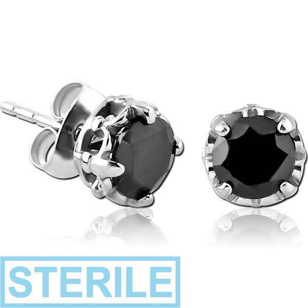 STERILE SURGICAL STEEL JEWELLED EAR STUDS PAIR