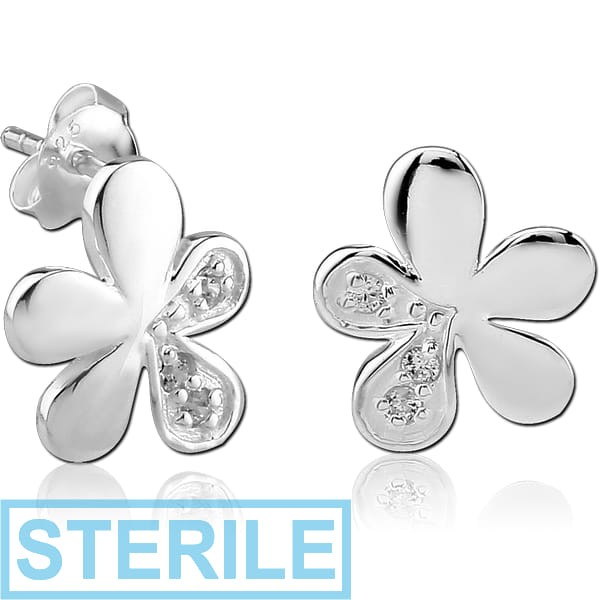 STERILE SURGICAL STEEL EAR STUDS PAIR - FLOWER