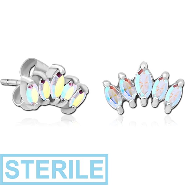 STERILE SURGICAL STEEL JEWELLED EAR STUDS PAIR - FIVE GEMS