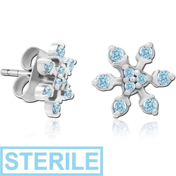 STERILE SURGICAL STEEL JEWELLED EAR STUDS PAIR - SNOWFLAKE