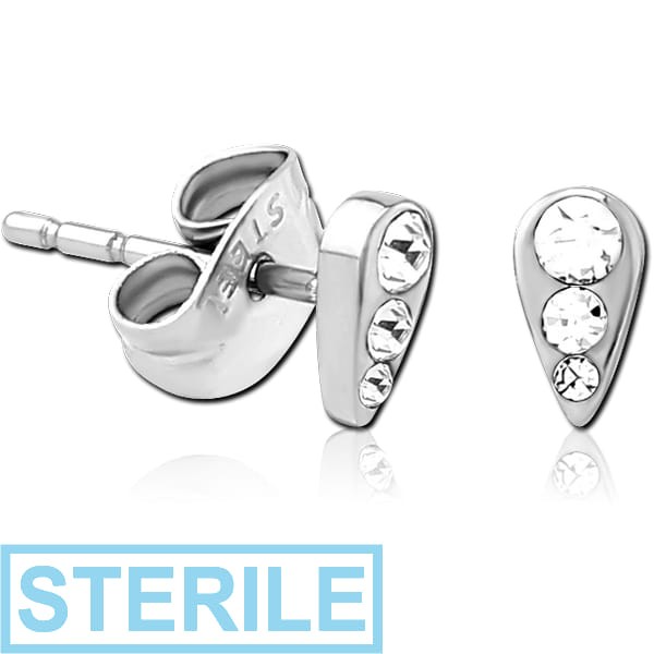 STERILE SURGICAL STEEL JEWELLED EAR STUD PAIR