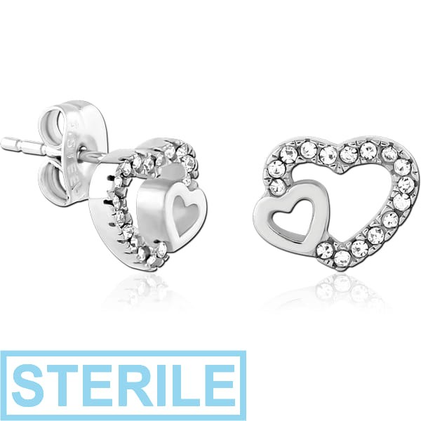 STERILE SURGICAL STEEL JEWELLED EAR STUDS PAIR