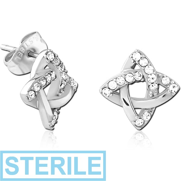 STERILE SURGICAL STEEL JEWELLED EAR STUDS PAIR