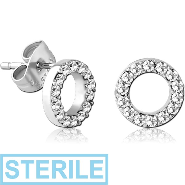 STERILE SURGICAL STEEL JEWELLED EAR STUDS PAIR